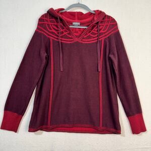 Eddie Bauer Chunky Burgundy & Red Celtic Trim Hooded Pullover Sweater Size Large